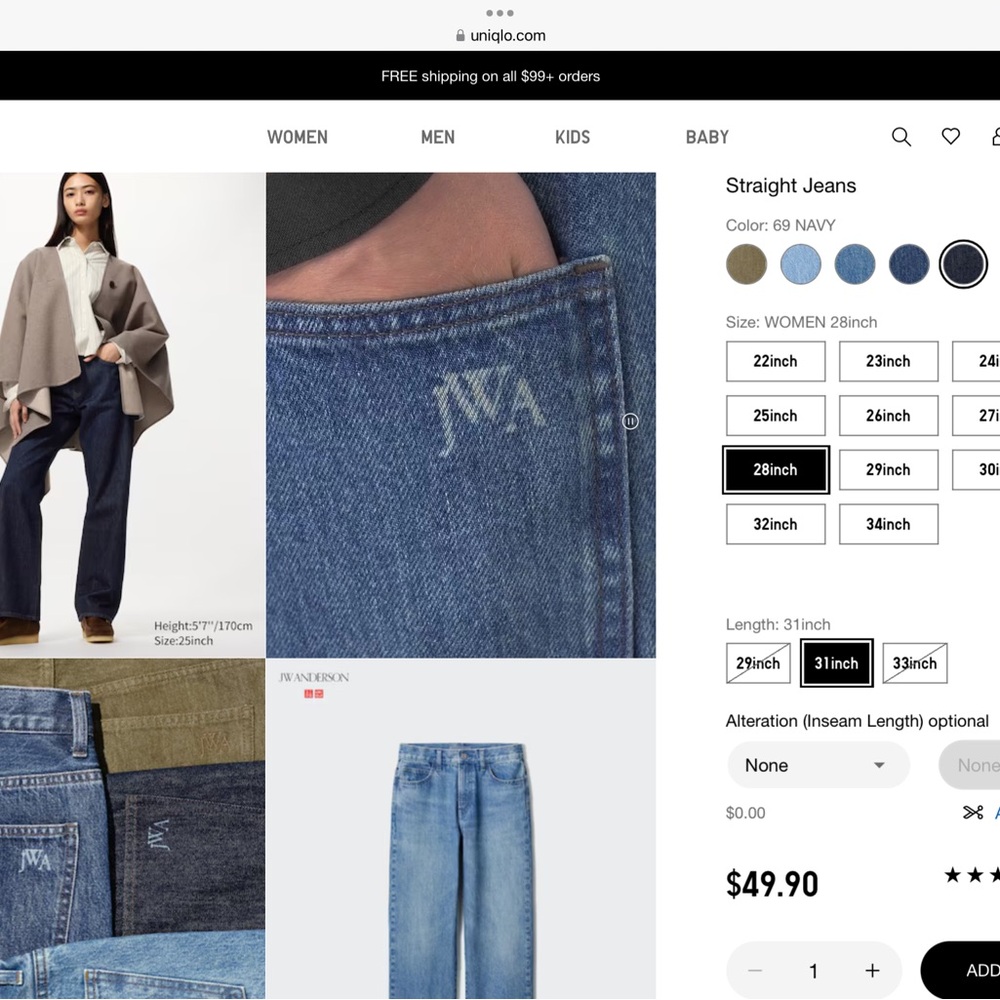 Uniqlo Women's Straight Leg Jeans - Navy